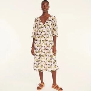 J.Crew Black Patchwork‎ Print Lurex Metallic Threads Chiffon Midi Dress Size 8